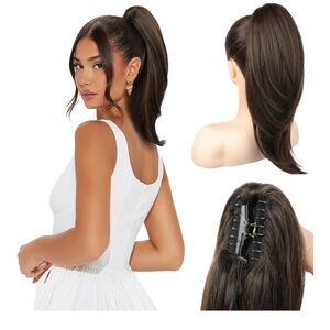 Ponytail Extension 20"  Claw Clip in Black Long Straight Wavy Hairpiece